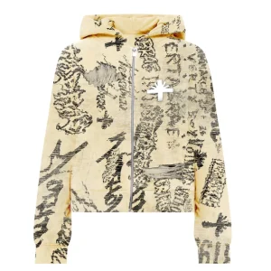 VERTABRAE – Ivory Graffiti Zip Up Hoodie